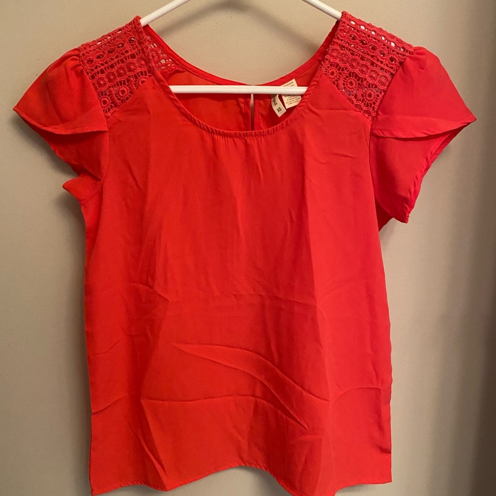 Japna Coral Blouse with Lace Detail